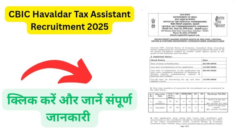 CBIC Havaldar Tax Assistant Recruitment 2025 Syllabus